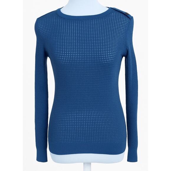 APC Rue Madame Blue Textured Knit Sweater Women S M long sleeve Blouse Fitted - Picture 9 of 9